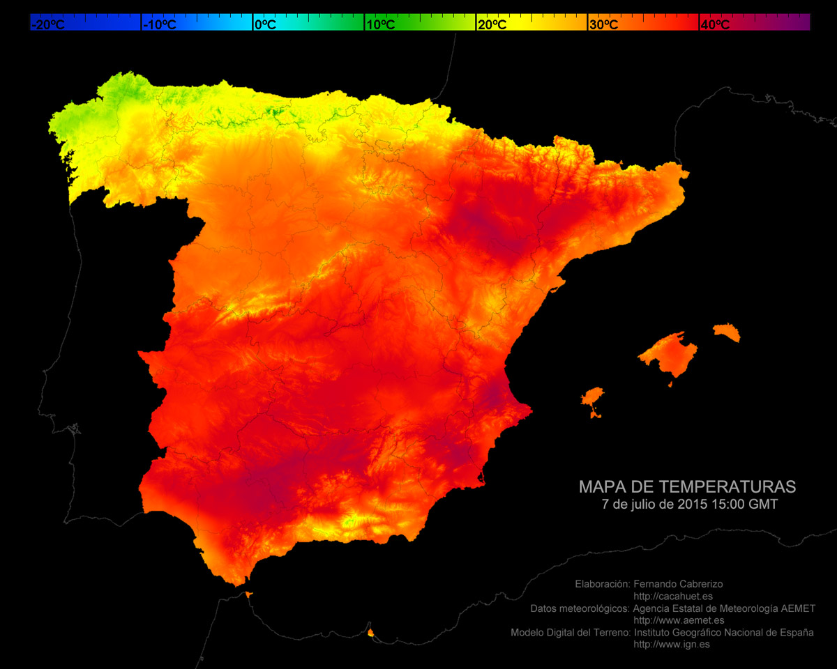 Mapa de temperaturas del 7 de julio de 2015 a las 15:00 GMT