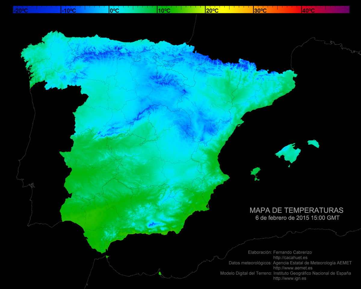 Mapa de temperaturas del 6 de febrero de 2015 a las 15:00 GMT
