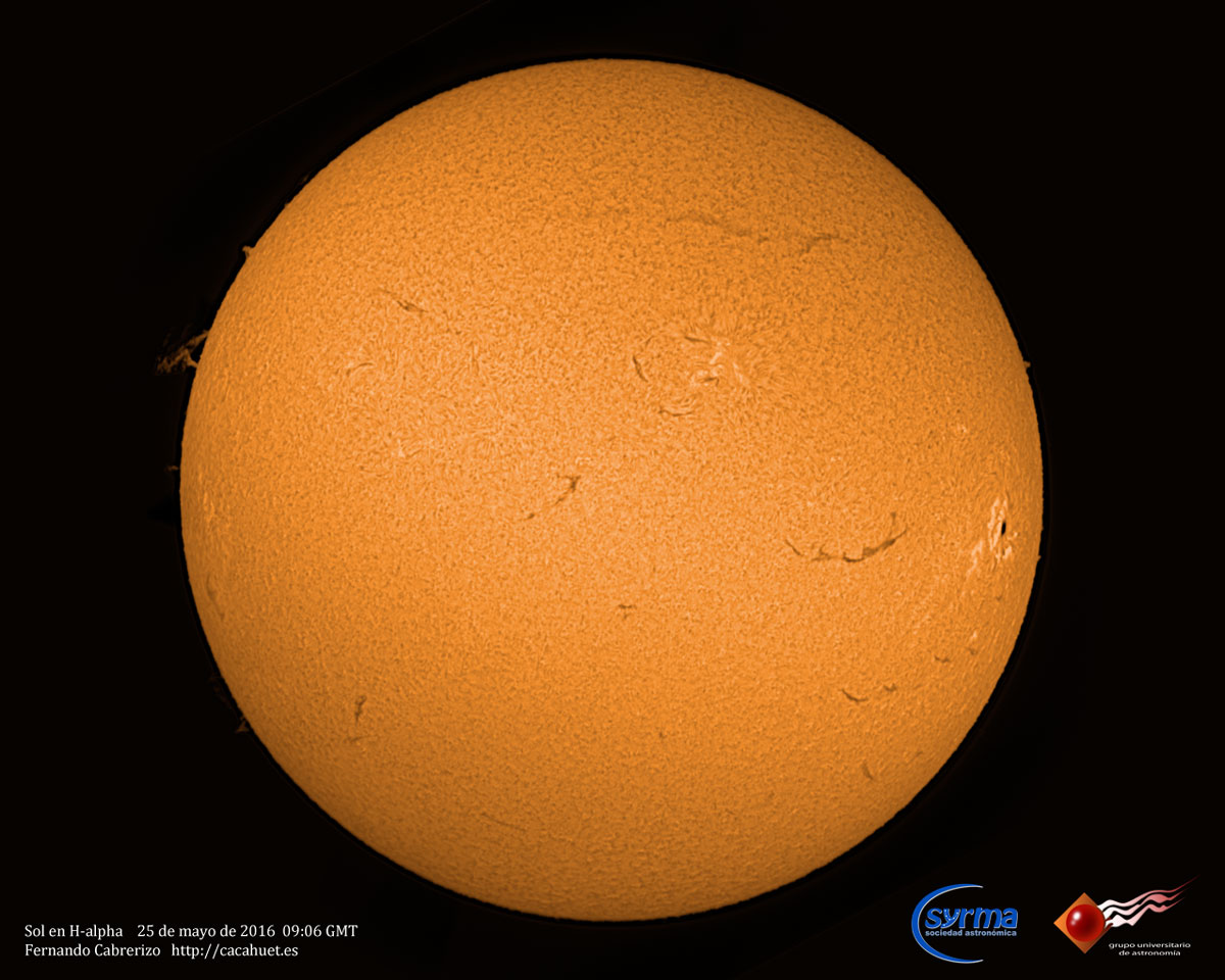Sol en H-alpha. 25 de mayo de 2016.