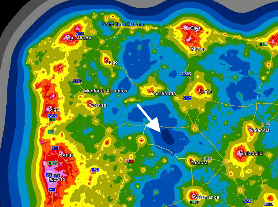 Mapa de contaminacion lumínica